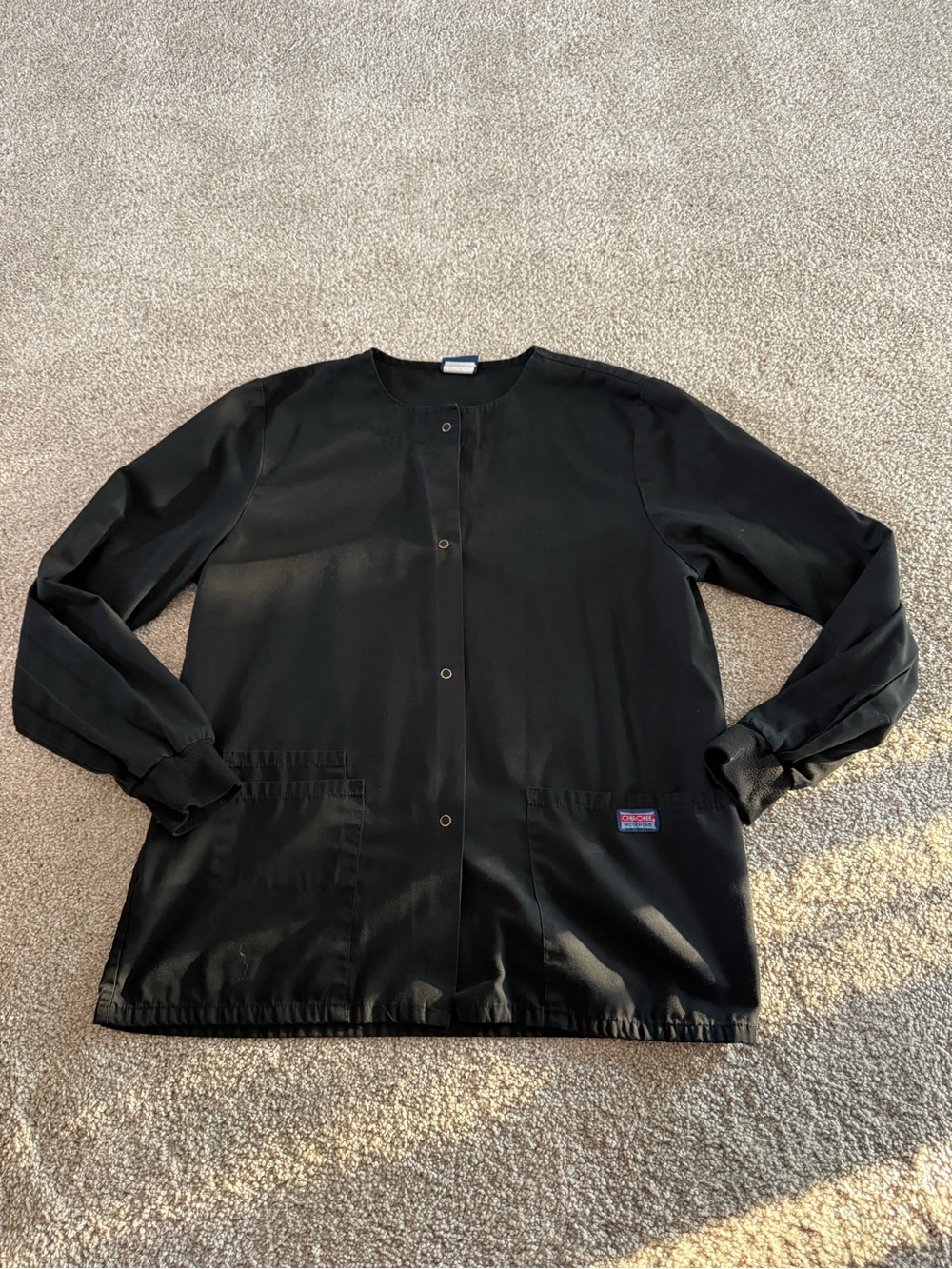 Cherokee Workwear Snap Front Scrub Jacket in Black size XS